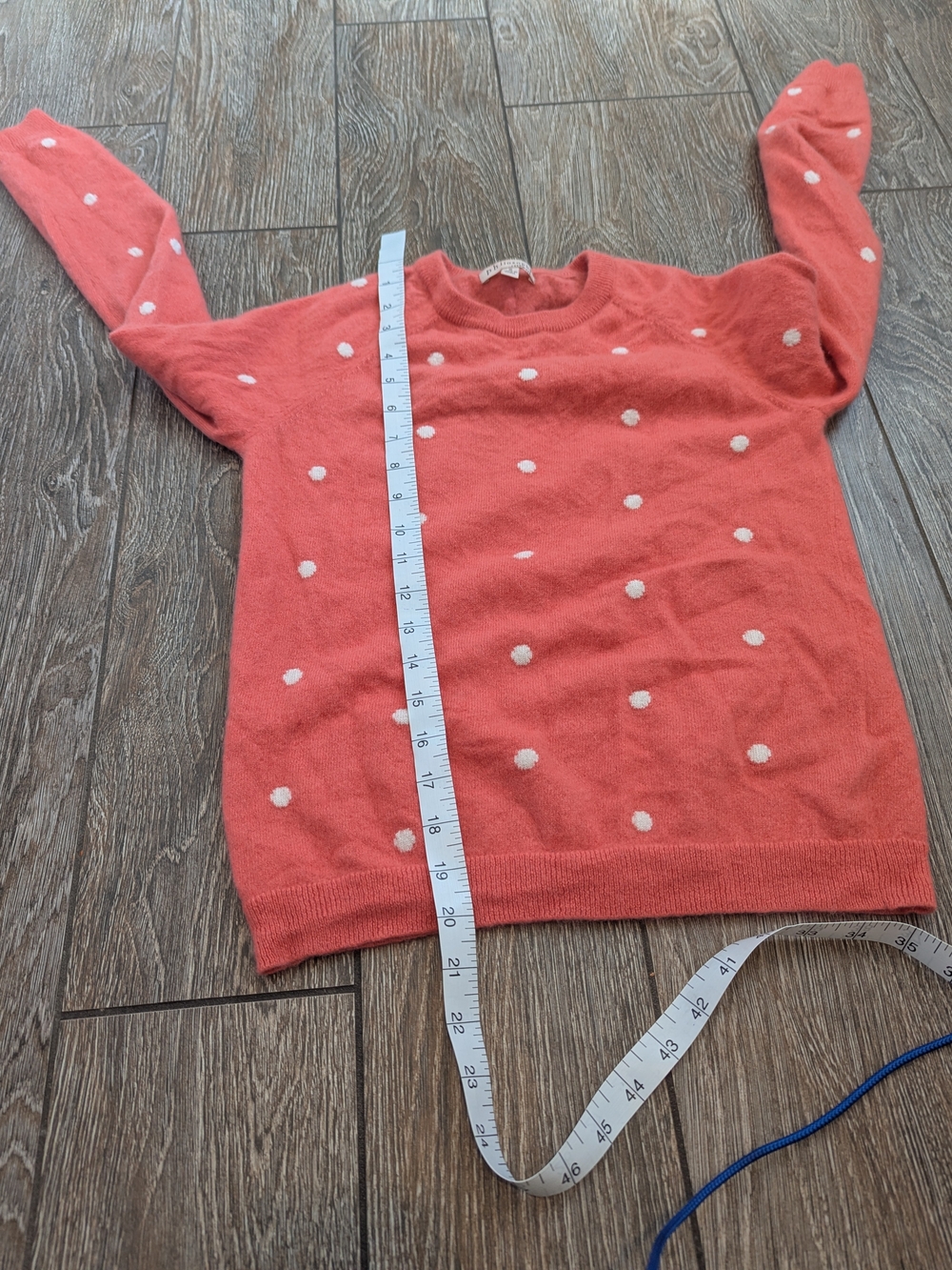 Philosophy Cashmere Sweater Small Coral Pink Polka Dot Crew Neck Cozy - Picture 7 of 8